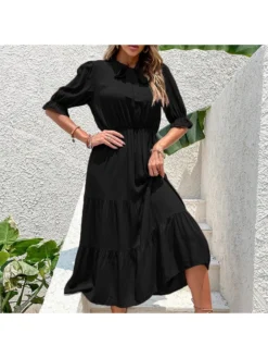 2023 Pure Color Casual Short Sleeve Dress