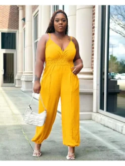 Plus Size Plain Backless Jumpsuits For Women