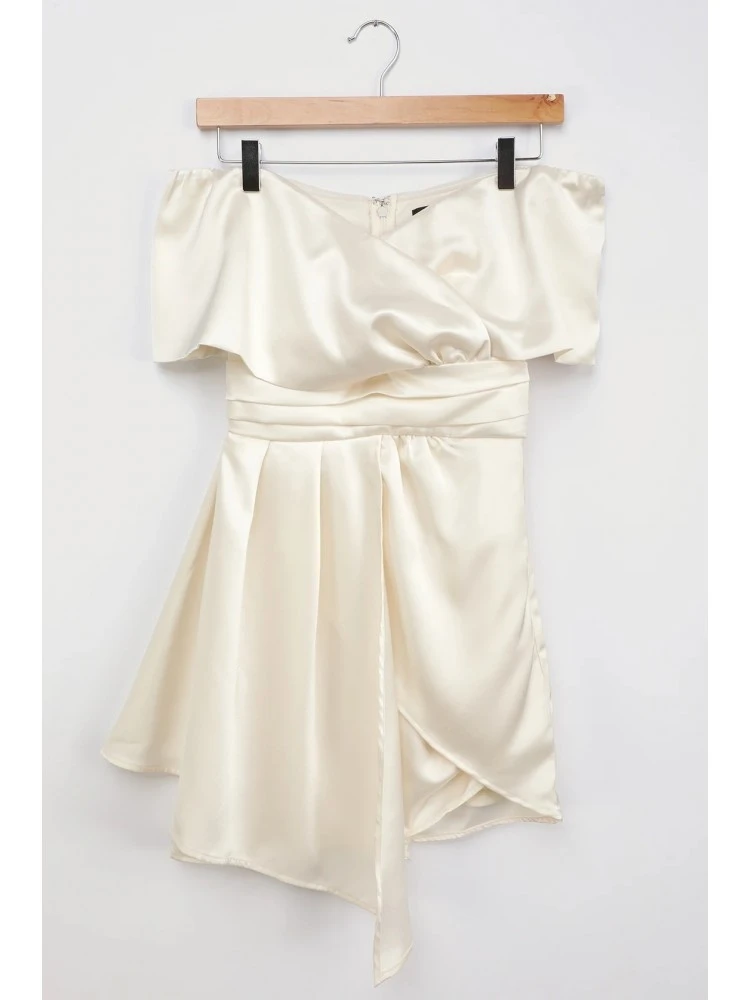 Stylish Ladies Plain Zip Short Sleeve Dress - Image 3