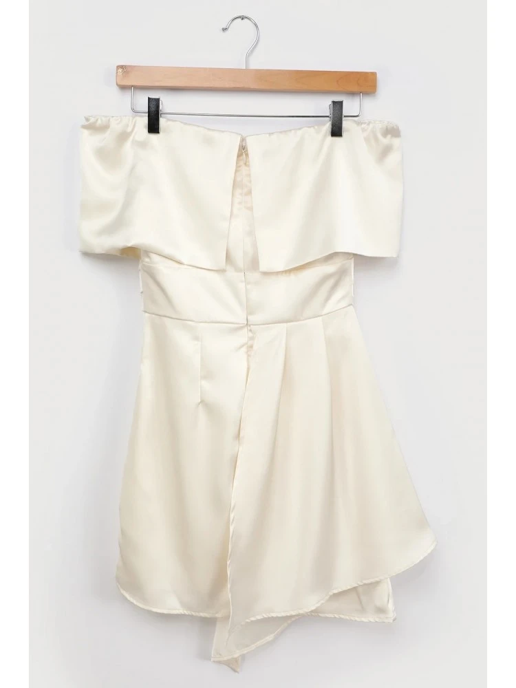 Stylish Ladies Plain Zip Short Sleeve Dress - Image 4