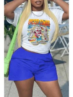 Cartoon Pattern Blue Casual Two-Piece Set