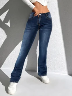 Fashion Deep Blue High-waisted Flared Jeans