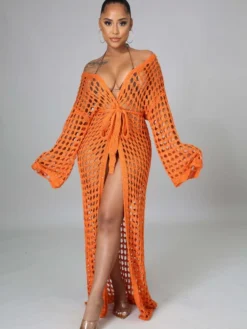 2023 Knitting Hollowed Out Beach Long Sleeve Cardigan