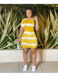 Casual Women's Tie Dyed Plus Size Short Sleeve Dress