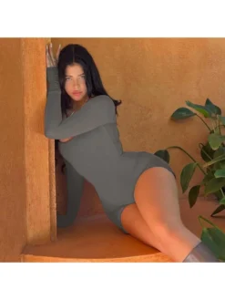 Sports Long Sleeve Tie Wrap Rompers For Women