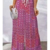 Bohemian Paisley Floral Wide Leg Drawstring Pants Women