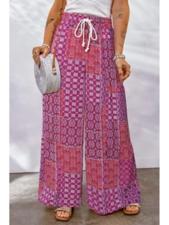 Bohemian Paisley Floral Wide Leg Drawstring Pants Women