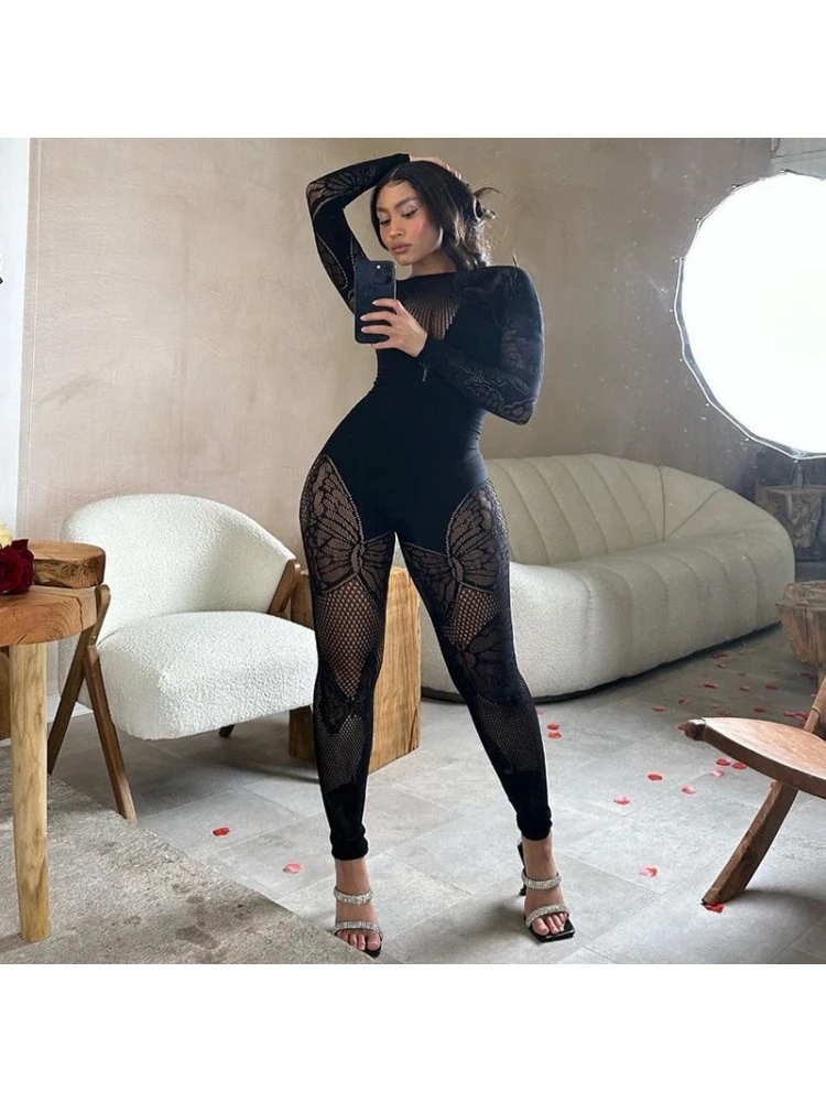 Fashion Tight Sexy Black Long Sleeve Jumpsuits - Image 5