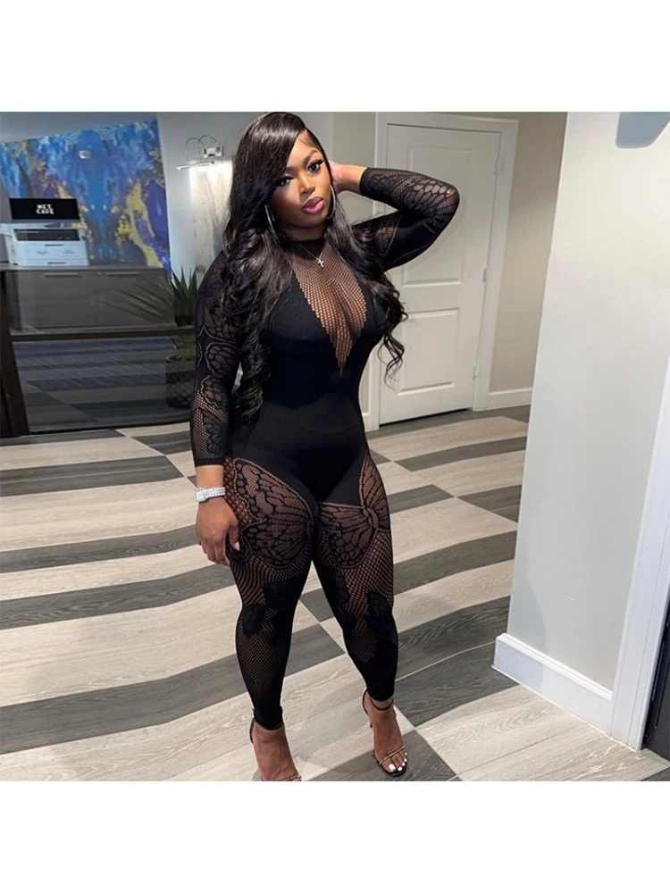 Fashion Tight Sexy Black Long Sleeve Jumpsuits - Image 6