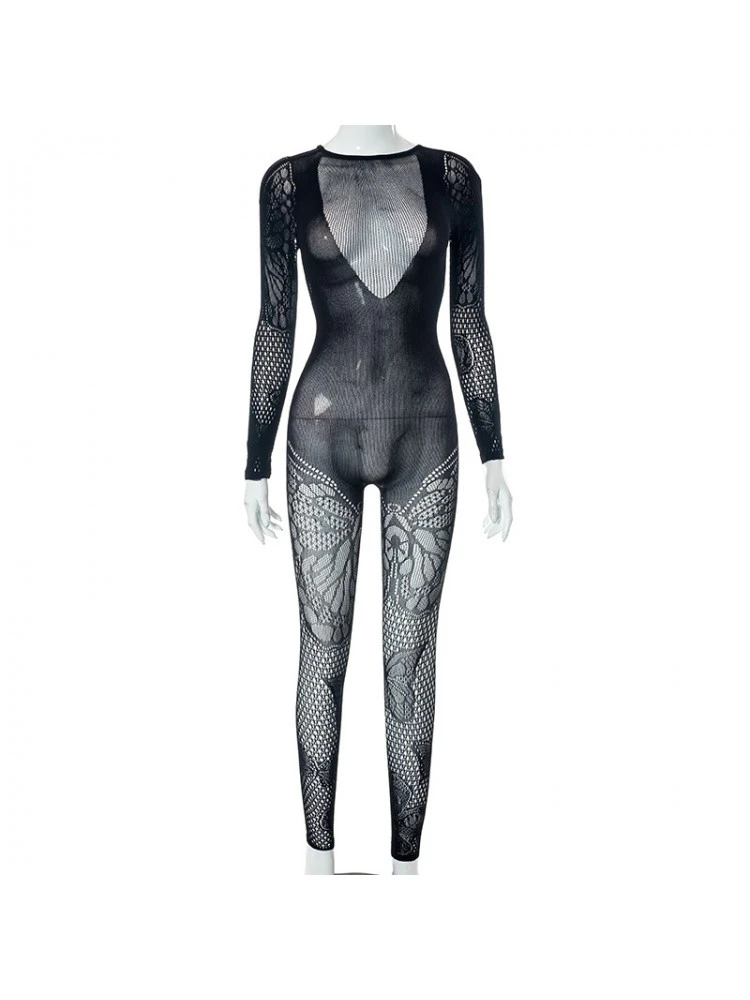 Fashion Tight Sexy Black Long Sleeve Jumpsuits - Image 7