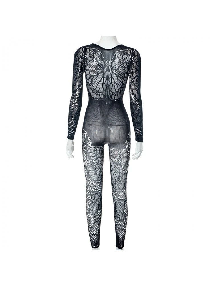 Fashion Tight Sexy Black Long Sleeve Jumpsuits - Image 8