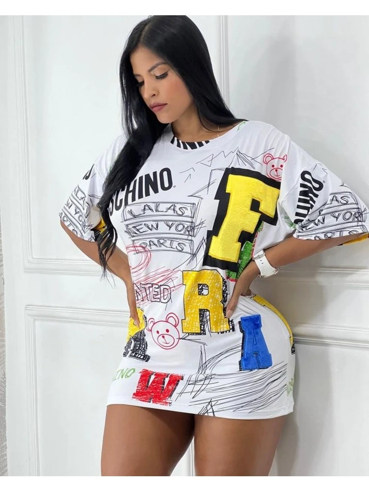 Casual Short Sleeve Printed T Shirt Mini Dress