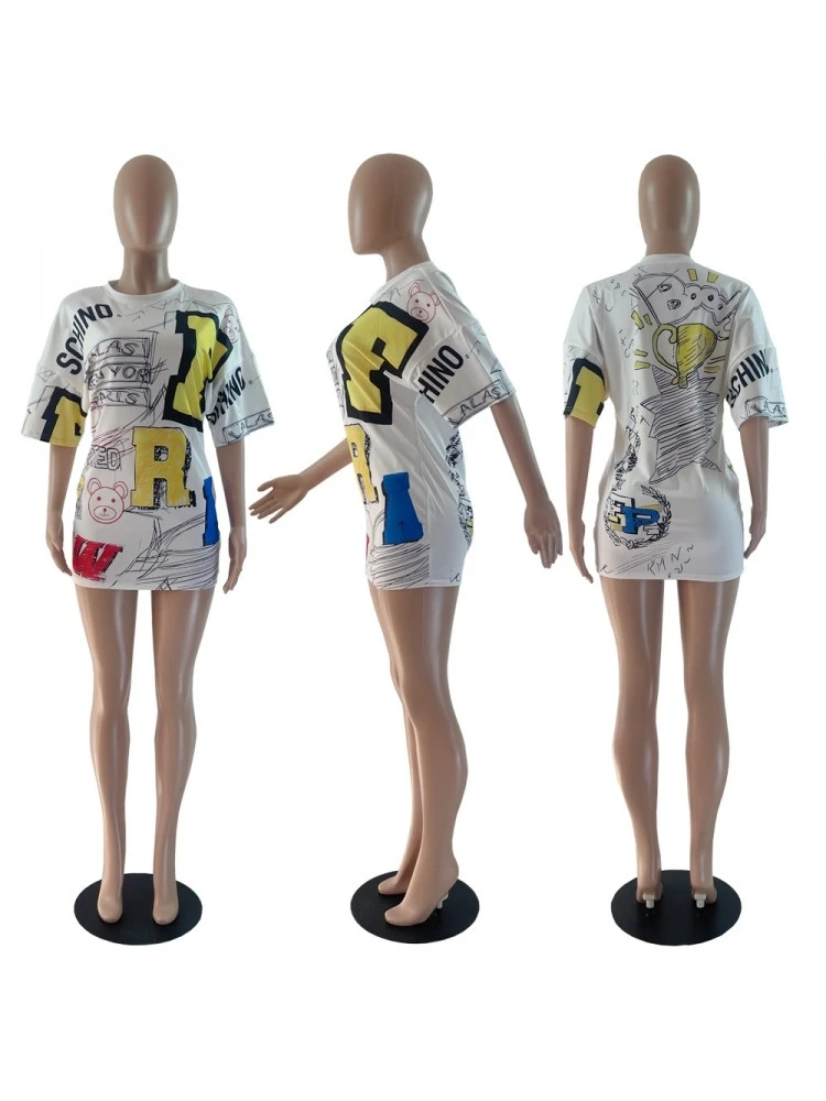 Casual Short Sleeve Printed T Shirt Mini Dress - Image 2