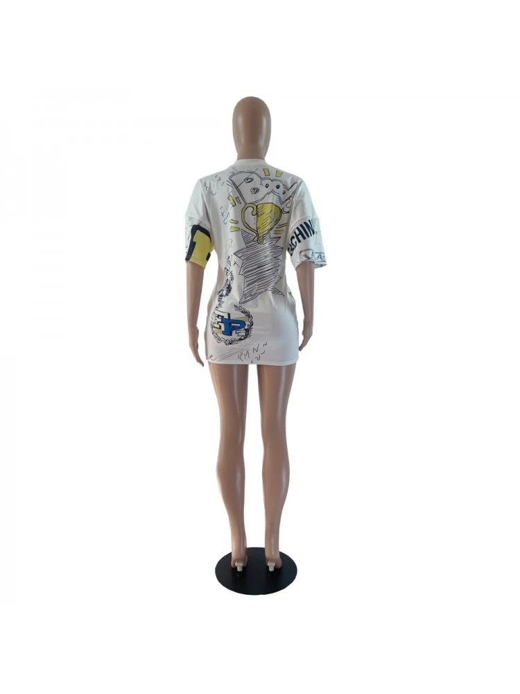 Casual Short Sleeve Printed T Shirt Mini Dress - Image 5