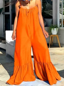 Casual Loose Backless Pure Color Women's Jumpsuit