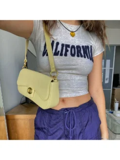 Fitted Gray Letter Crop T Shirts For Ladies