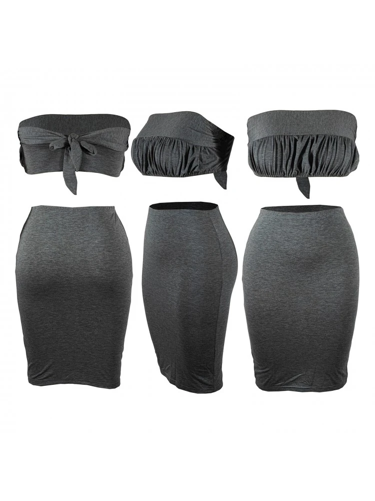 Women's Dark Gray Ruched Backless Skirt Sets - Image 4