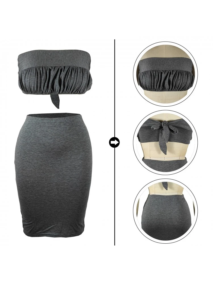 Women's Dark Gray Ruched Backless Skirt Sets - Image 5