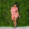 Letter Printed Irregular Short Sleeve 2pc Shorts Sets