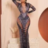 Sexy Hot Drilling Hollowed Out Long Dress Women