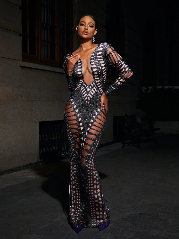 Sexy Hot Drilling Hollowed Out Long Dress Women - Image 2