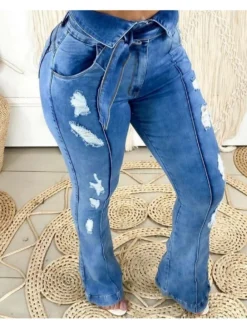 Fashion Ripped Flared Denim Jeans