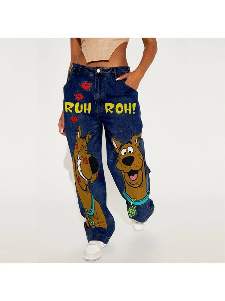 Funny Letter Printing Loose Jeans For Women