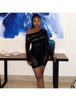 Women's Pure Color Hollowed-out Tight Rompers