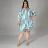 Turndown Neck Striped Plus Size Shirt Dress