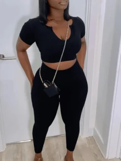 Fashion Short Sleeve Crop Top 2pc Shorts Sets