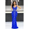 V Neck Hot Drilling Backless Long Party Dress