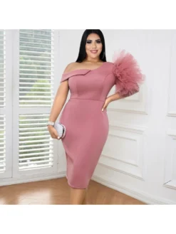 Magenta Pink Off Shoulder Sleeveless Dress