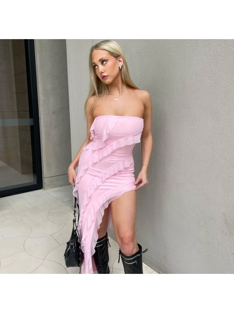 Women's Sexy Irregular Ruffled Pure Color Dress