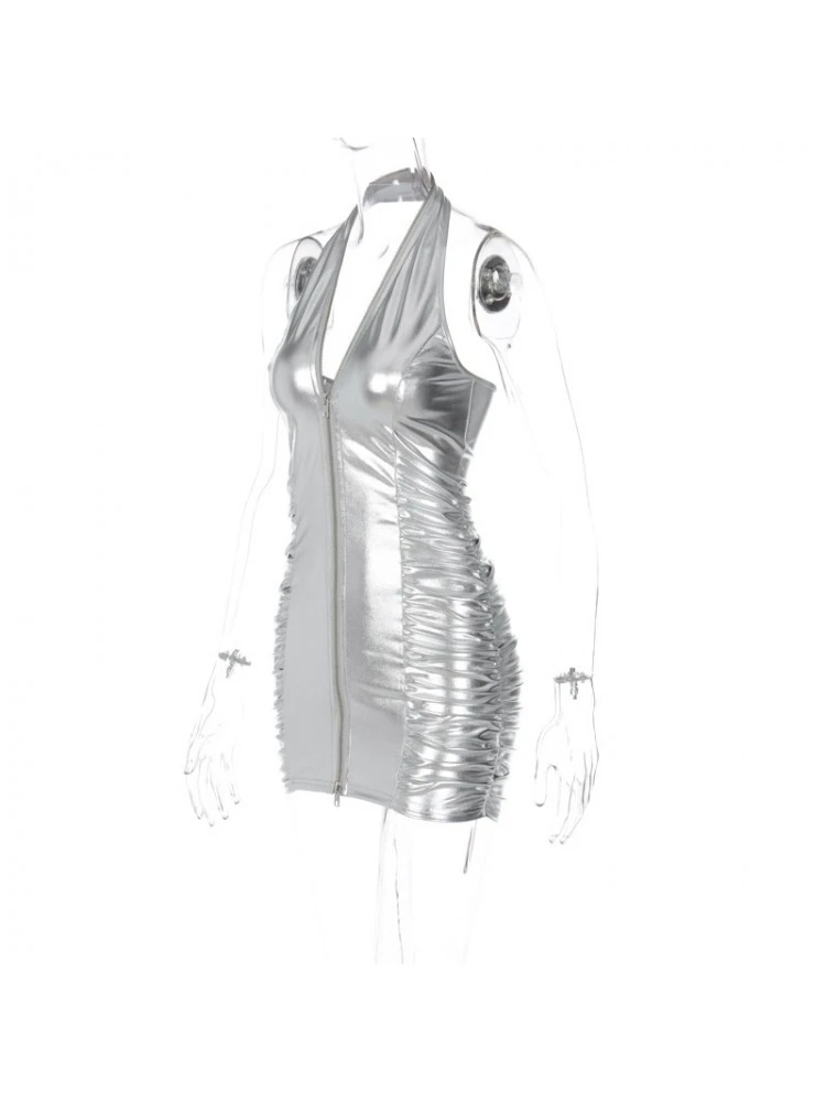 Silver Drawstring V-Neck Sleeveless Dress - Image 5