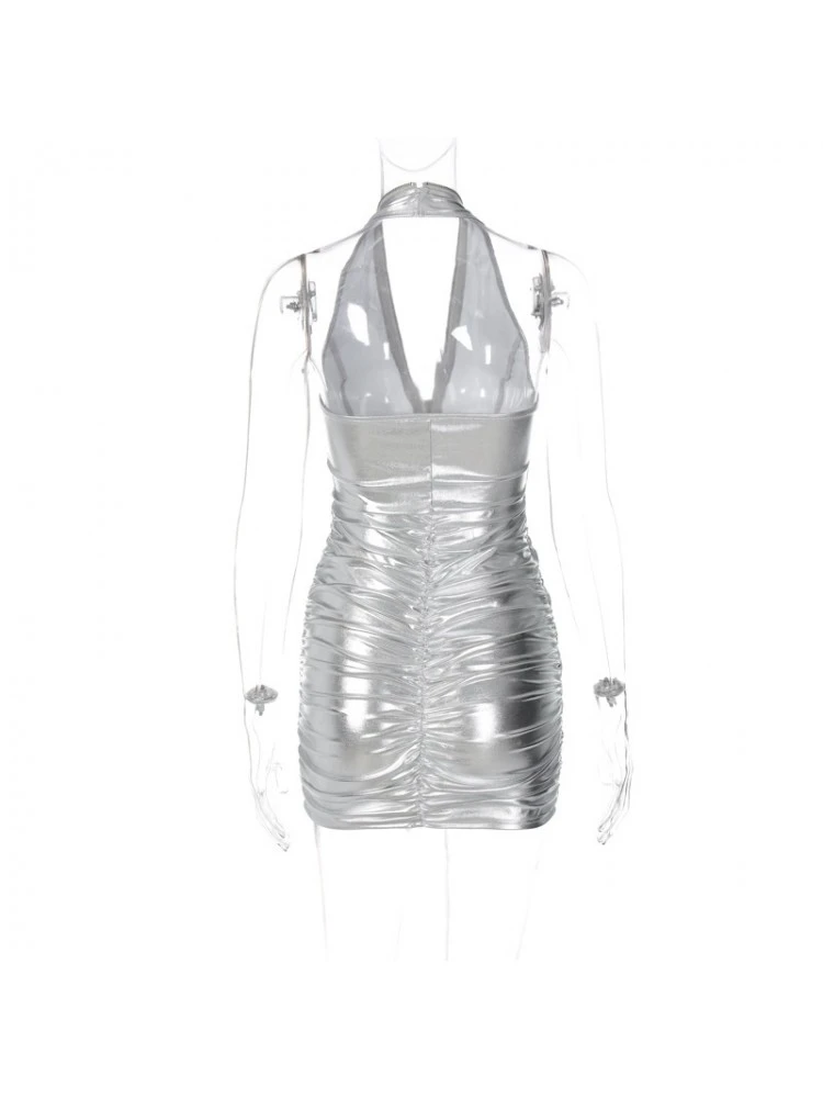 Silver Drawstring V-Neck Sleeveless Dress - Image 6