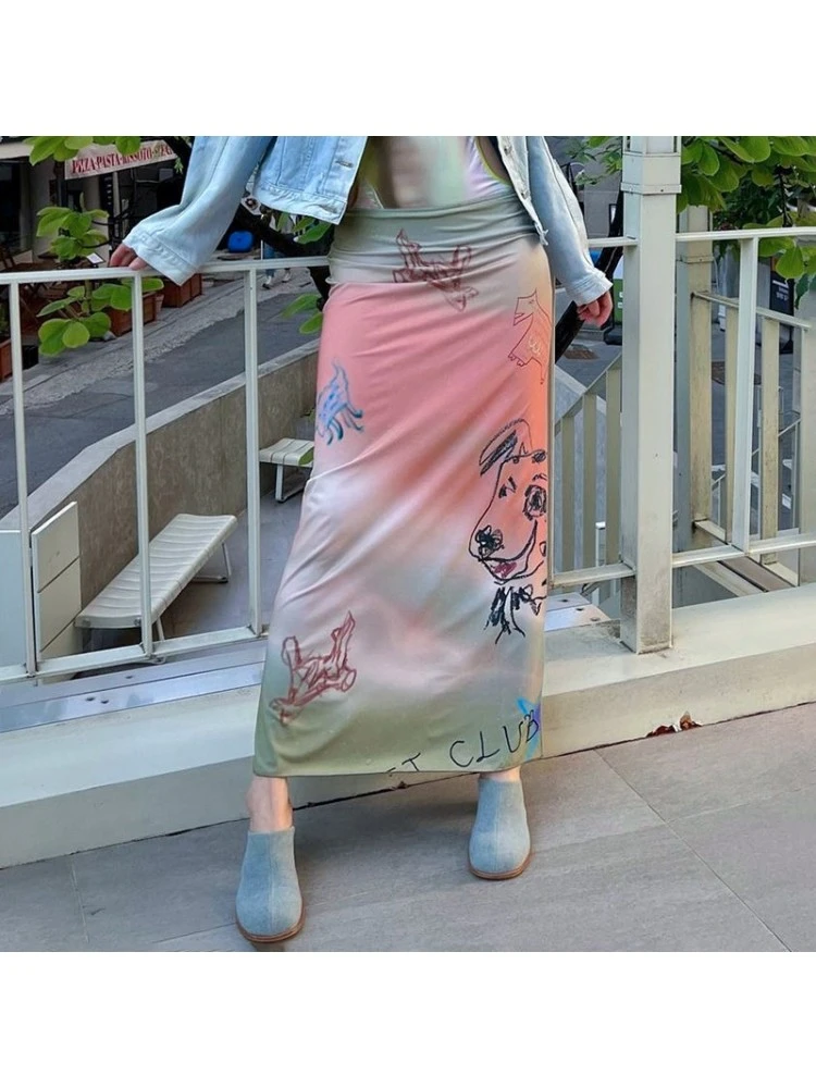 Cartoon Pattern Gradient Color Skirts - Image 3