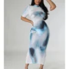 Blue See Through Gauze Short Sleeve Dress