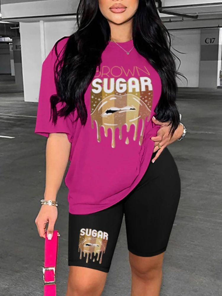 Women's Casual Letter Lip Printing Trouser Suit - Image 3