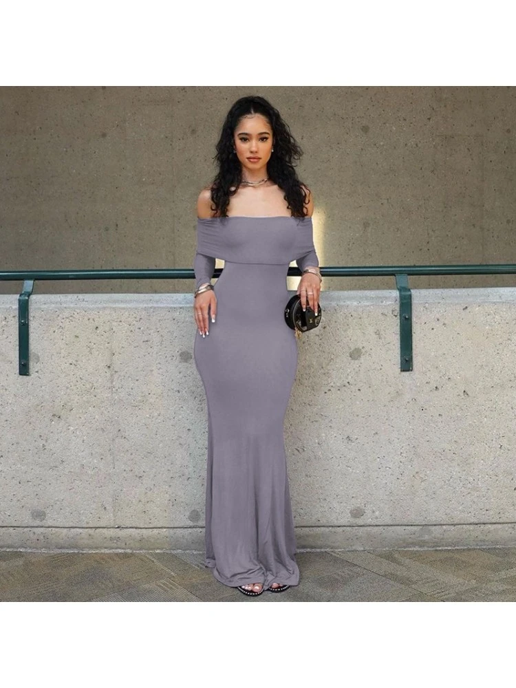 Gray Tight Off Shoulder Long Sleeve Dress