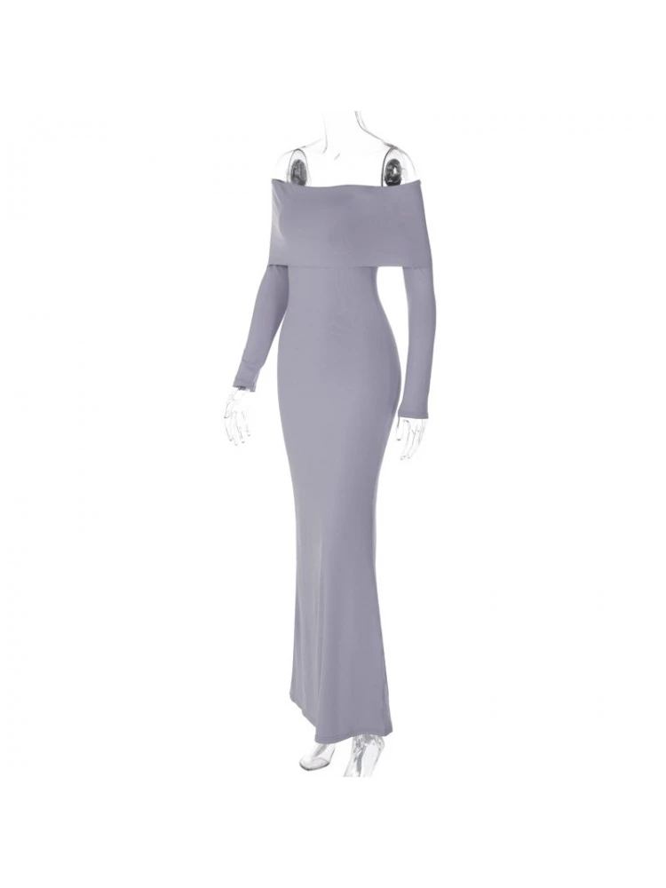 Gray Tight Off Shoulder Long Sleeve Dress - Image 7