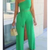 Casual One Shoulder 2-Piece Trouser Set