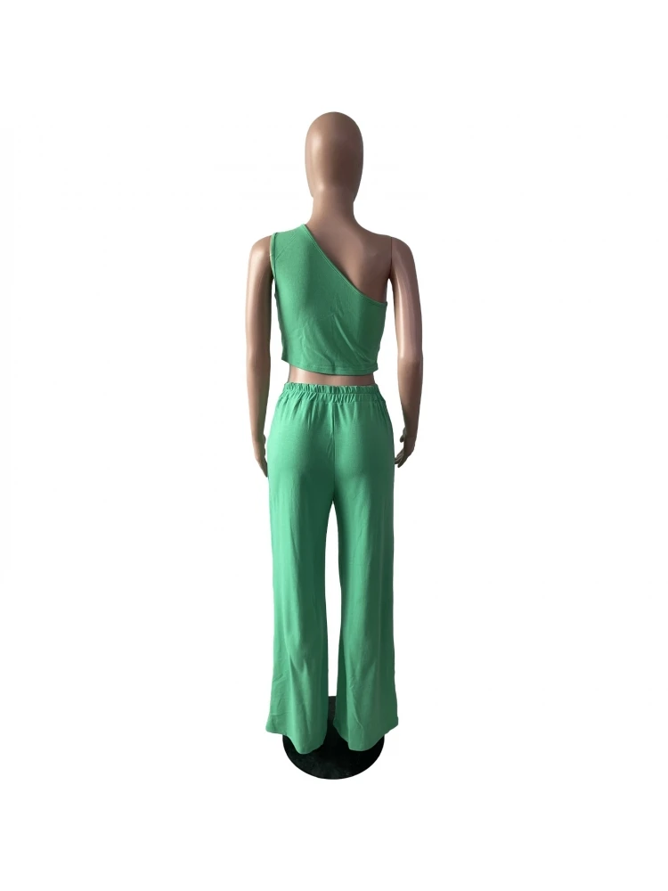 Casual One Shoulder 2-Piece Trouser Set - Image 5