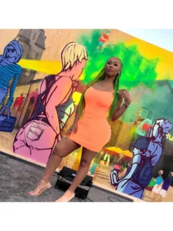 Orange Women's Sexy Short Sleeveless Dress