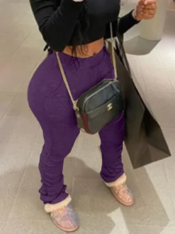 Pure Color Casual Mid-Waist Skinny Pants