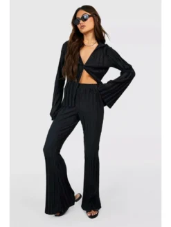 Fashion Pleated Blouses 2pc Pants Sets