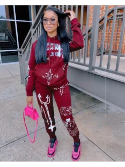 Fall Casual Letter Printed Long Sleeve Pants Sets