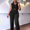 Casual Vest High Waist Straight Leg Pants Sets