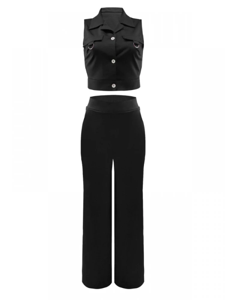 Casual Vest High Waist Straight Leg Pants Sets - Image 2