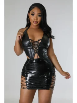 Women's PU Hollowed Out Short Skirt