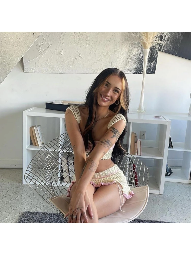 Women's Sexy Knitting Split Hem Colorblock Skirt Set - Image 2